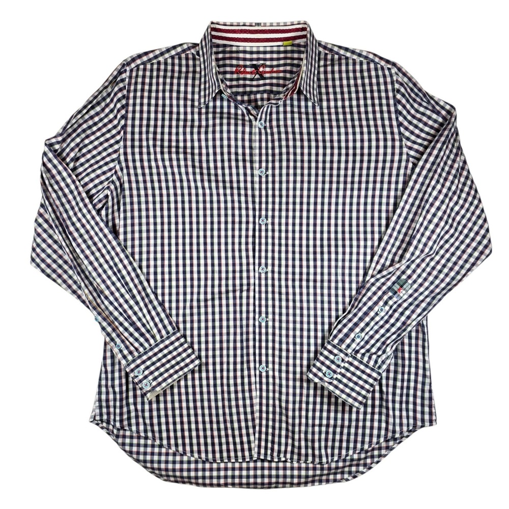 Robert Graham Navy White Multicolor Stripe Gingham Check L/S Shirt Men's XL